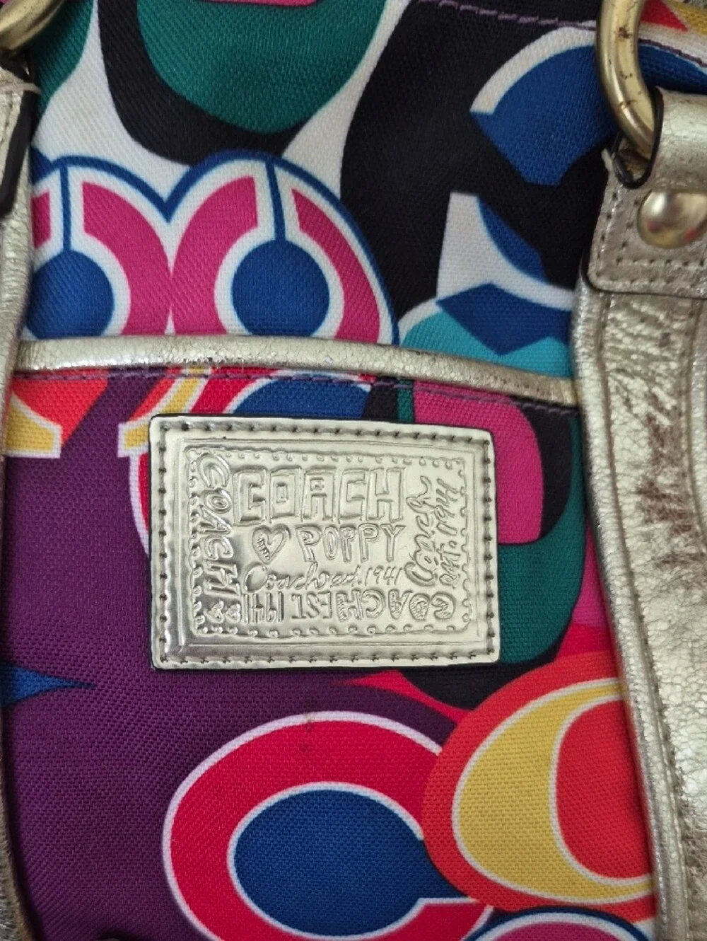 Coach Multicolor Circular Print Shoulder Bag with Gold Straps